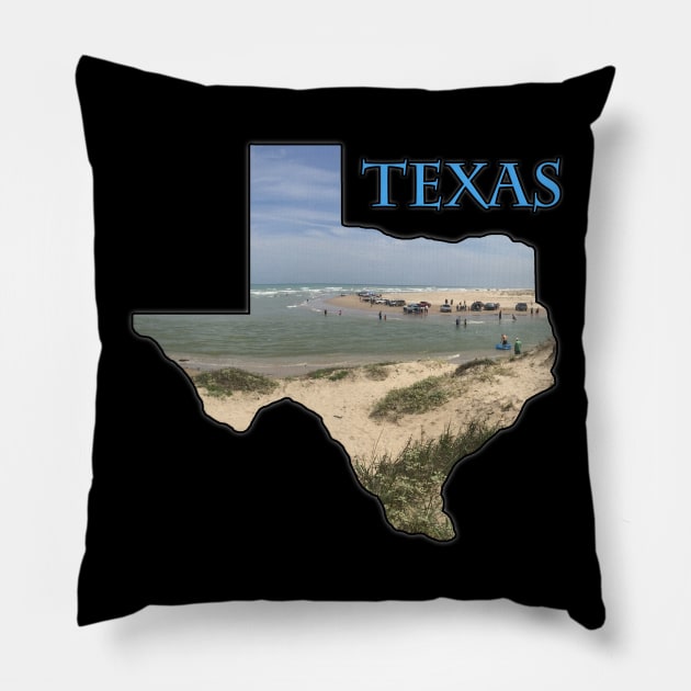 Texas State Outline (Boca Chica Park & Beach) Pillow by gorff