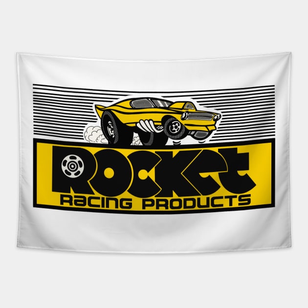 Vintage Rocket Racing Products Garage Sign Tapestry by MotorManiac