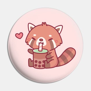 Cute Red Panda Loves Drinking Bubble Tea Pin