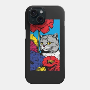 Scottish Fold Cat Vibrant Tropical Flower Tall Retro Vintage Digital Pop Art Portrait 2 Phone Case