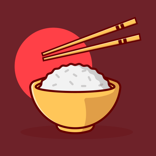 Japanese Rice Bowl with Chopsticks by KH Studio