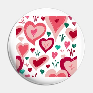 Red Pink Green Hearts with White Dots Pin