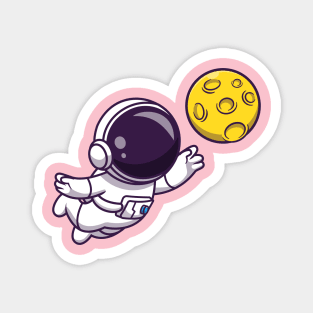 Astronaut Floating with Moon Cartoon Magnet