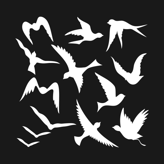 Flying Birds White Silhouettes by sifis