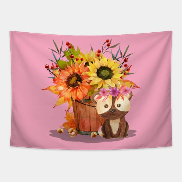 Little bear with a flower crown Tapestry by Athikan