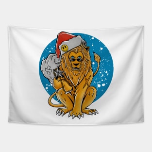 Lion with santa hat Tapestry