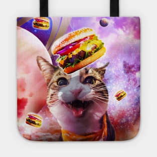 Space Galaxy Cat With Cheeseburger Burger Tote