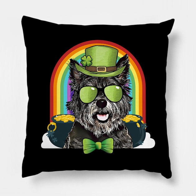 Cairn Terrier Dog Leprechaun Funny St Patricks Day Pillow by TheBeardComic