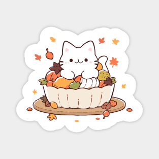 Cute cat with thanksgiving food Magnet