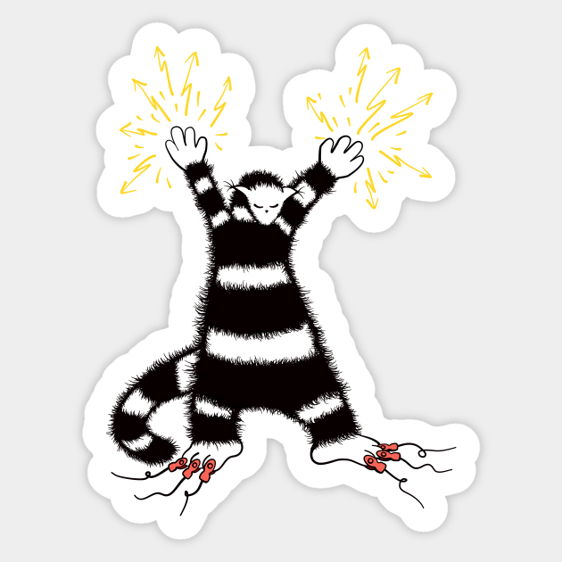 Cool Cute Weird Electro Cat Character - Electricity - Sticker