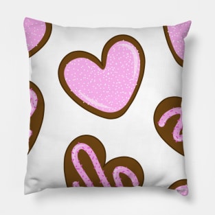 Valentines Day Pink Frosted Heart Cookies with Sprinkles Doodle Pattern, made by EndlessEmporium Pillow