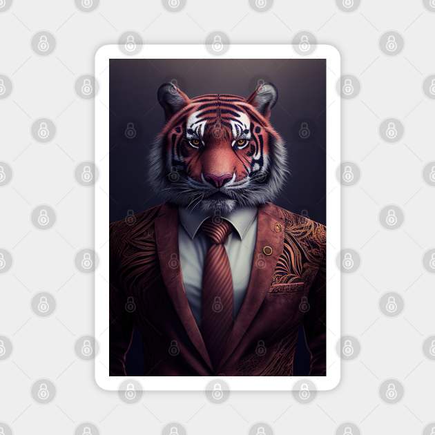 Adorable Tiger Wearing a Suit: Cute Wildlife Animals Magnet by Whimsical Animals