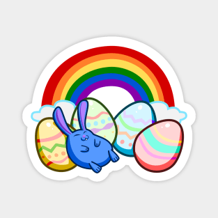 Easter Rainbow Blue Bunny Rabbit Sleeping On Colorful Eggs Magnet