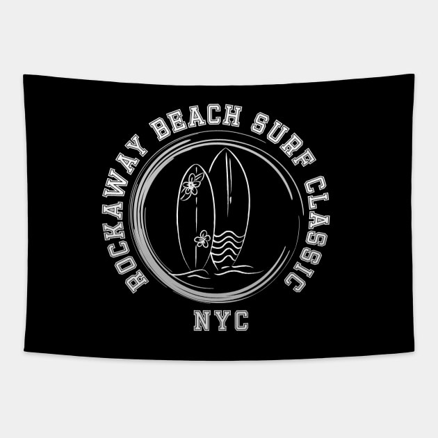 Rockaway Beach Surf Classic (Dark Colors) Tapestry by Proud Town Tees