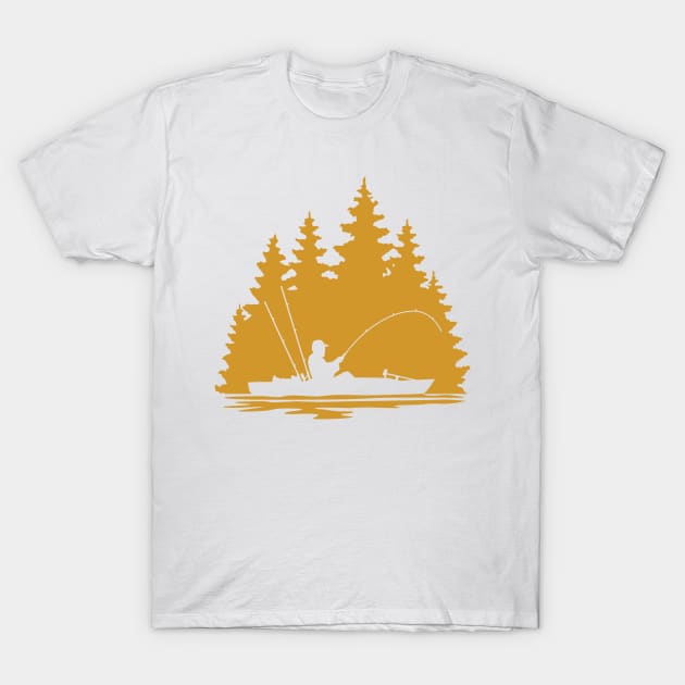 Kayak Fisherman Rural Lake Scene Silhouette T-Shirt