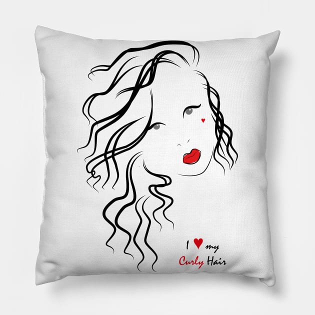 I love my curls -  wavy girl Pillow by SaraFuentesArt