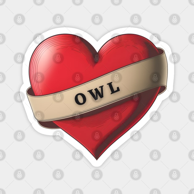 Owl - Lovely Red Heart With a Ribbon Magnet by Allifreyr@gmail.com