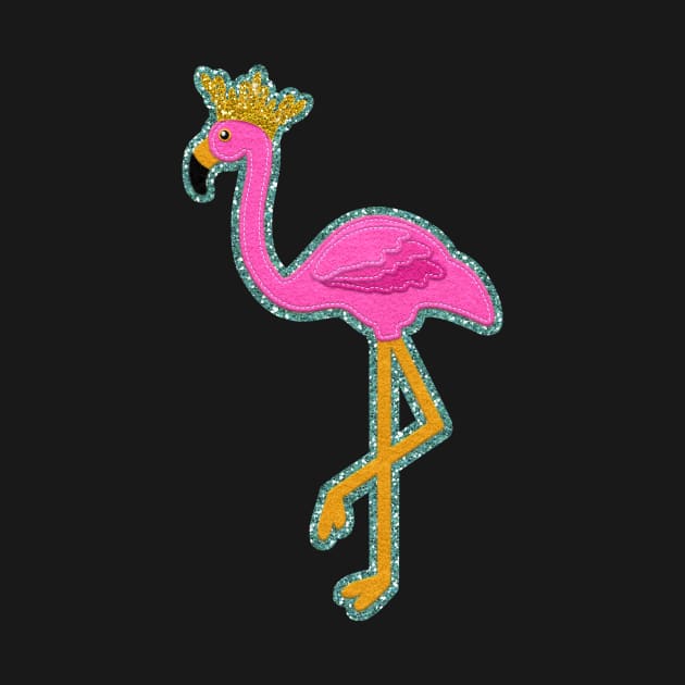 Pink Flamingo Aqua Glitter Border and Gold Crown | Cherie's Art(c)2020 by CheriesArt