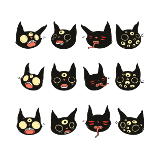 Creepy Cute Black Cat Faces T-Shirt