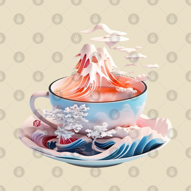 Japanese style semi-surreal landscape teacup by Violet77 Studio