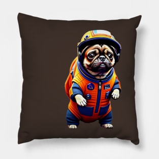 Cute Pug in Orange Space Suit - Adorable Dog Astronaut Design Pillow