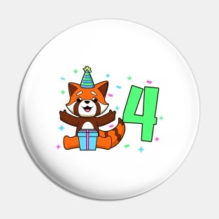 I am 4 with red panda - kids birthday 4 years old Pin