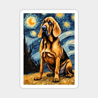 Bloodhound Dog Breed Painting in a Van Gogh Starry Night Art Style Magnet