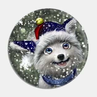 Cute fluffy anime dog with hat in snow Pin