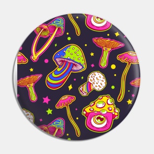 Trippy Mushrooms Colorful Shroom Pattern Pin