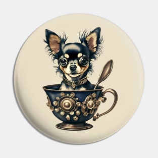 Steampunk Chihuahua in a tea cup Pin