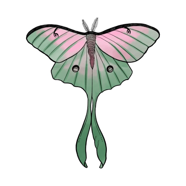 Pink Luna Moth Design by Ley Guth Art