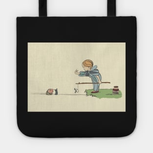 Vintage boy fishing by a lake Tote