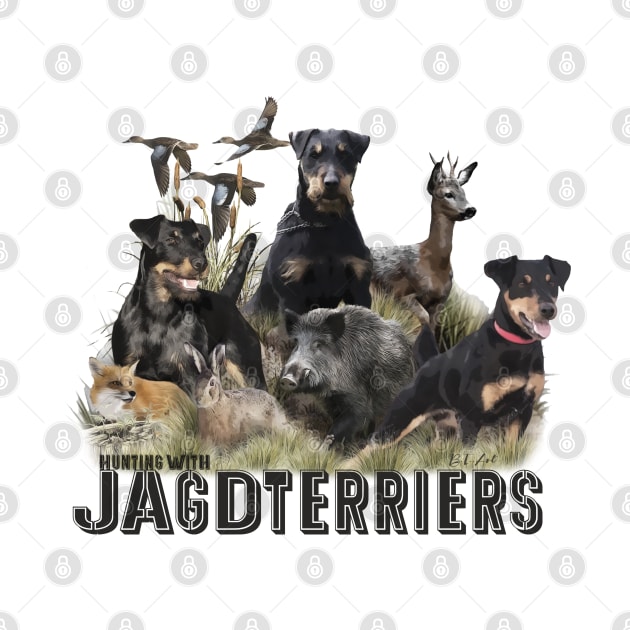 Hunting with Jagdterriers , Art by German Wirehaired Pointer 