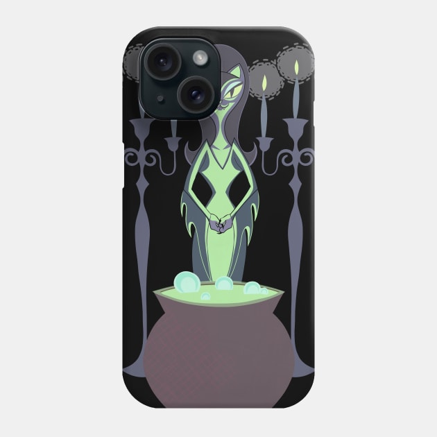 Halloween Witch Kitty at Cauldron Phone Case by BluVelvet