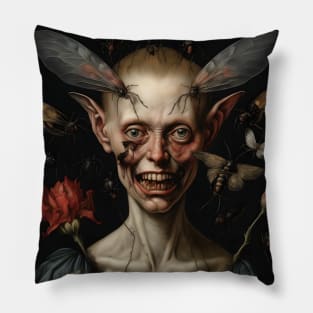 Dark elf with insects - gothic art inspired by Hieronymus Bosch Pillow