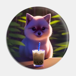 Pomeranian with boba bubble tea Pin