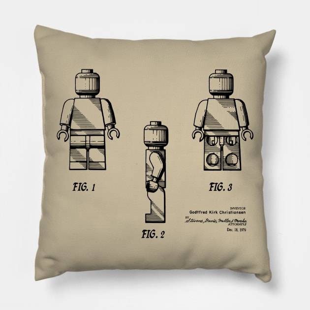 Minifigure Lego Patent Print 1979 Pillow by MadebyDesign