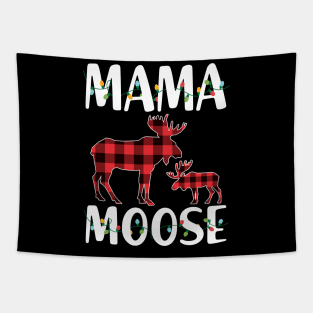 Red Plaid Mama Moose Matching Family Pajama Christmas Gift Tapestry