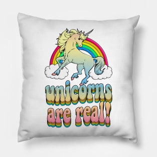 Unicorns Are Real! Rainbow Graphic Design Logo T-Shirt Pillow