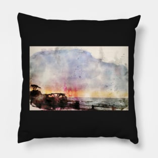 Cypress Seascape Monterey Bay 2021 Digital Watercolor Pillow