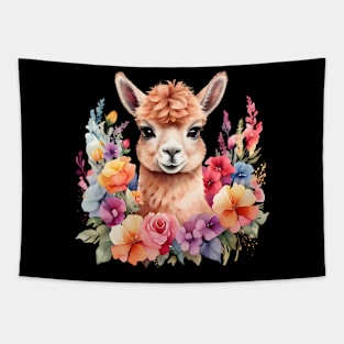 An alpaca decorated with beautiful watercolor flowers Tapestry