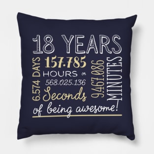 18th Birthday Gifts - 18 Years of being Awesome in Hours & Seconds Pillow
