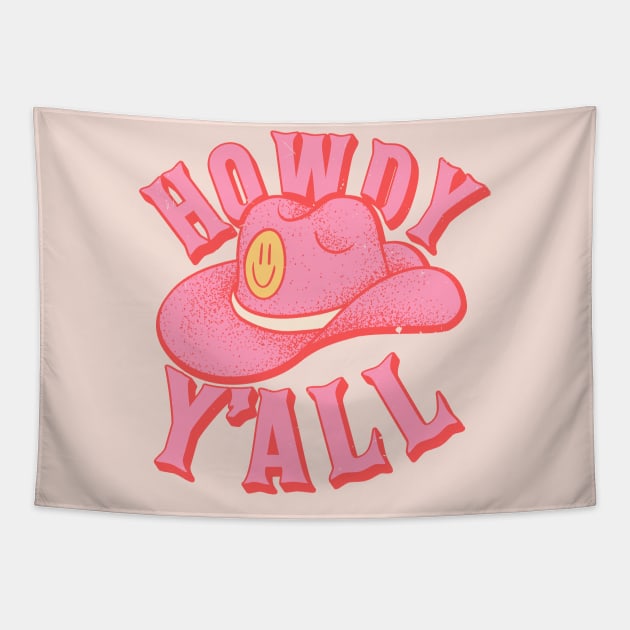 HOWDY HOWDY HOWDY YALL  |  Preppy Aesthetic | Creamy Pink Background Tapestry by anycolordesigns