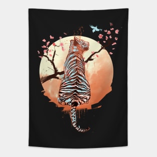 Tiger at sakura tree (dark version) Tapestry