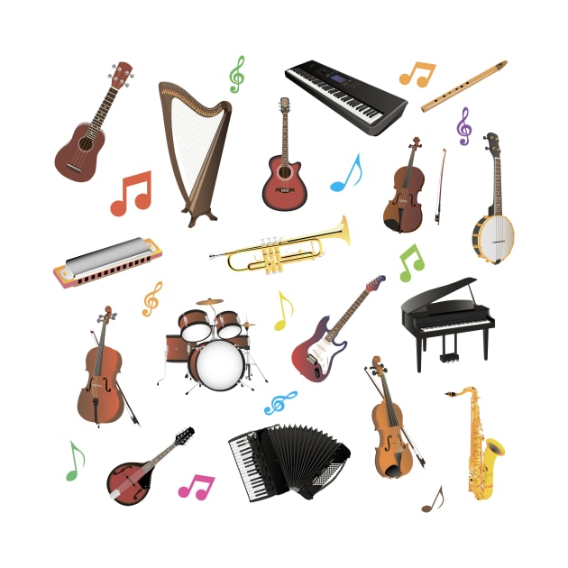 synthesizer, harp, harmonica, mandolin, trumpet, flute, accordeon, banjo, viola, violin, electric guitar, drums, cello, ukulele, piano by NorseTech