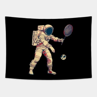 Astronaut Playing Tennis In Space Tapestry