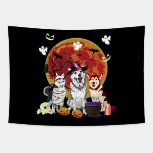 Cute Husky Witch Pumpkin Halloween Dog Lover Tapestry