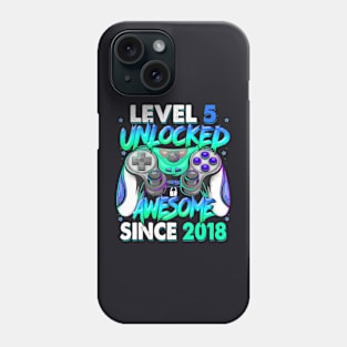 Level 5 Unlocked Awesome Since 2018 5Th Birthday Gaming Kids Phone Case