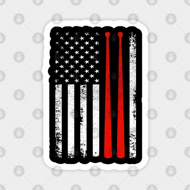 Drum sticks on a vintage American flag For Drummers Magnet by DragonTees