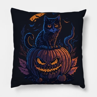 cat on top of a pumpkin Pillow